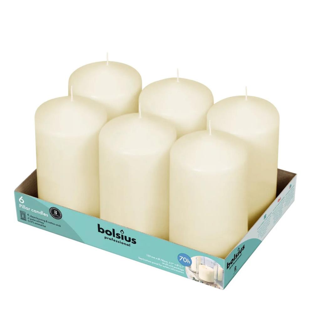 Bolsius Ivory Professional Pillar Candles 15cm x 8cm (Pack of 6) £23.39